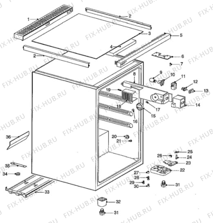 Взрыв-схема холодильника Zanussi ZFC110T - Схема узла Cabinet + armatures